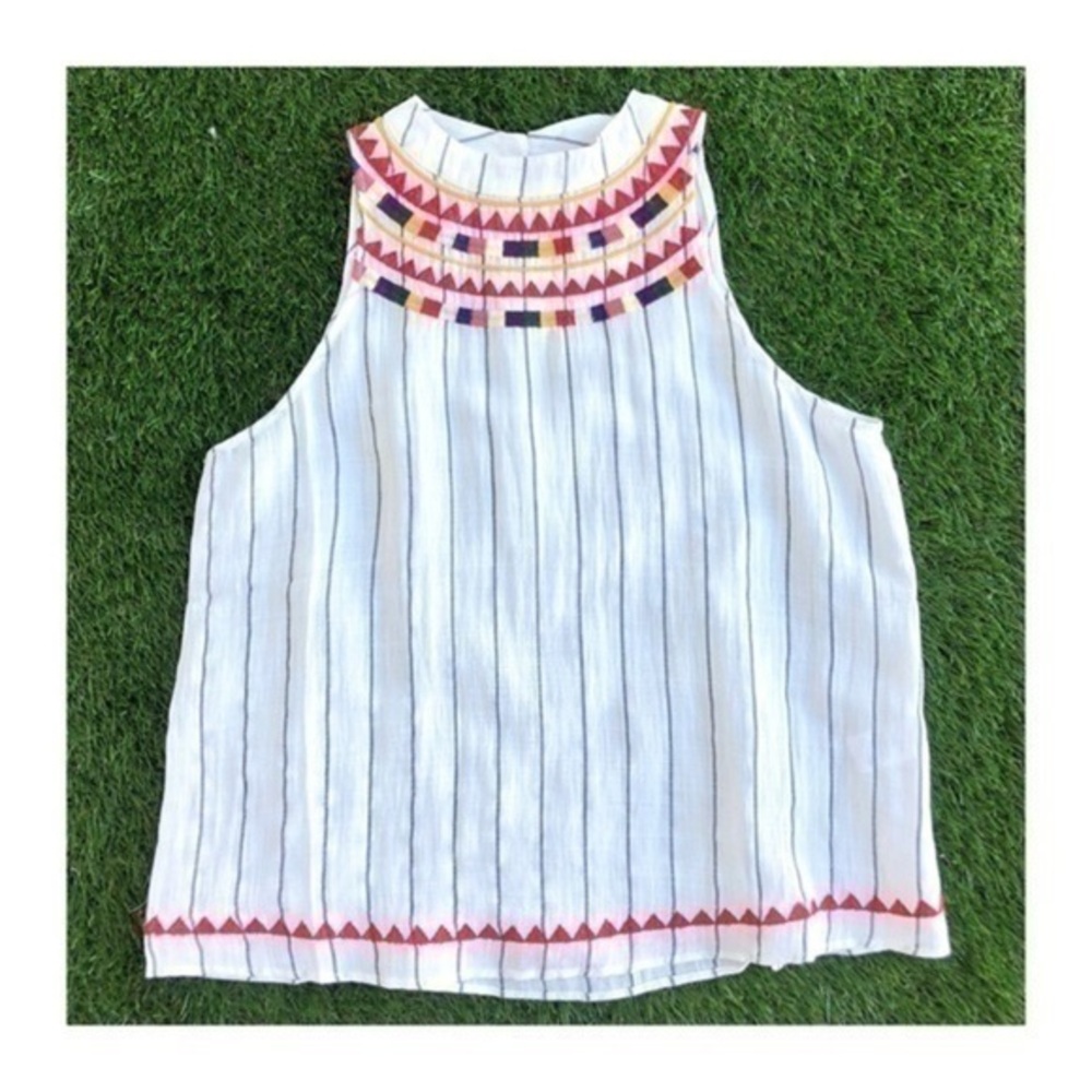 THML White Rainbow EMBROIDERED Stripe Halter Top SIZE MEDIUM